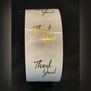Thank You Sticker Labels 500 labels on roll. 1” Round NWT Gold on clear